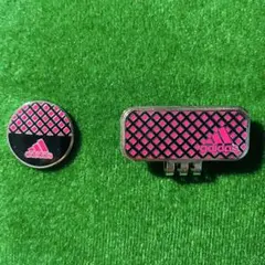 【希少】adidas アディダスゴルフ ゴルフマーカー ピンク グリッド柄