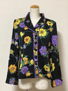 LEONARD テーラードジャケット ネイビー花柄トリム Lサイズ 美品