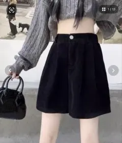 コーデュロイ ショートパンツ ブラック Mサイズ