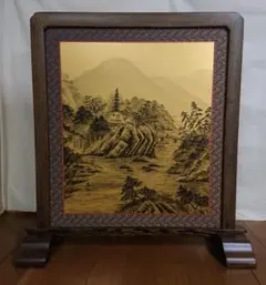 衝立　伝統襖山水画　御所車　ブラウンフレーム　4.5尺襖画衝立　１台限定 衝立 伝統襖山水画 御所車 ブラウンフレーム 4.5尺襖画衝立 1台限定