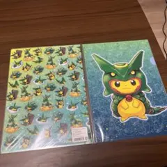 レックウザポンチョ ピカチュウ スカイツリー 1周年 クリアカード 2枚