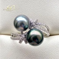 める様専用南洋黒蝶真珠グリーンとグレー9.3㍉前後　ダブルリングY1065