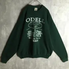 【スウェット】プリントデザイン ワンカラー 古着感 XL 緑 白 メンズ