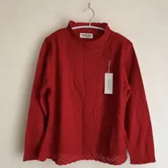 タグ付き　LADIE'S KNIT 長袖ニット　セーター　刺繍　赤　M ☺︎