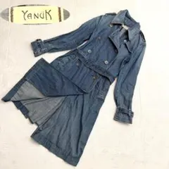 ヤヌークYANUKデニムトレンチコート 綿 ブルー 青 S レディースのサムネイル