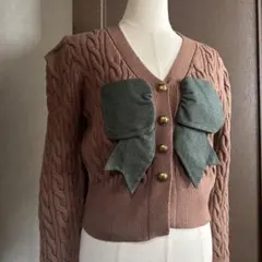 韓国ファッション　CLEAN PERS ケーブル編み カーディガン