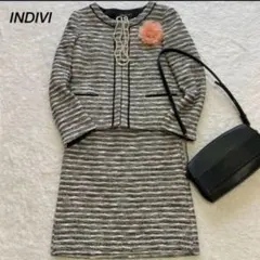 【 MSサイズ】綺麗系ママスーツ INDIVI ノーカラー ツイード　 卒入学式