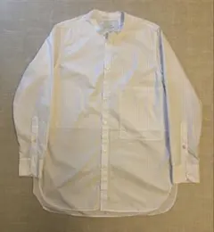 STUDIO NICHOLSON バンドカラーシャツ ノーカラー ストライプ 白のサムネイル