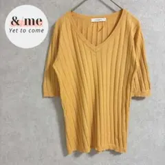 MOUSSY マウジー　五分袖リブニット　Ｖネック　マスタードイエロー　シンプル