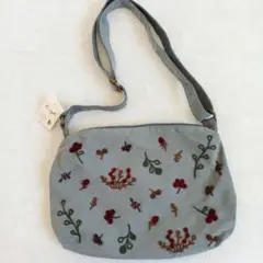【未使用】セルフサービス 花柄刺繍入り グレー ショルダーバッグ サコッシュ