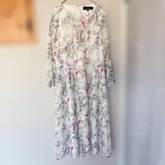 極美品 スーナウーナ フラワーシフォンワンピース プリーツ 36 Sサイズ 白