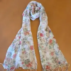 薔薇✨柄　大判　リネン混合✨　ストール