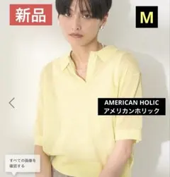 ☆新品☆AMERICAN HOLIC 半袖ポロニット ピスタチオ　シースルー M