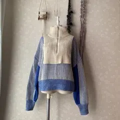 KBFレイヤード　ハーフジップニット　ストライプ