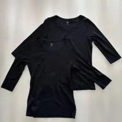【即発送】ユニクロ　レディース　七分袖　ブラック　カットソー2枚セット