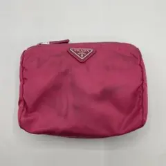 良品　プラダ　化粧ポーチ　小物入れ　ナイロン　三角ロゴ　ピンク