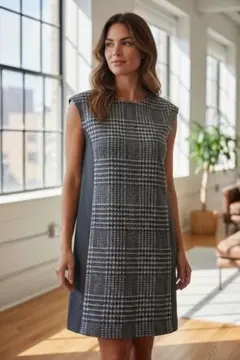 M948☆BOSCH グレー チェック柄 ノースリーブ ワンピース