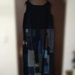 うさとの服　うさと　ワンピース　藍 パッチワーク ノースリーブ うさとの服 うさと ワンピース 藍 パッチワーク ノースリーブ - メルカリ