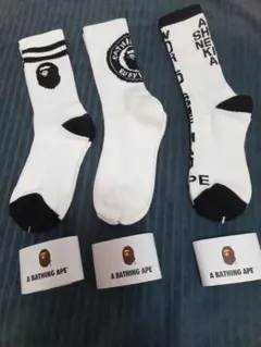 アベイシングエイプメンズソックス白3足セット