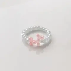 バルーンアート モチーフ　ビーズリング　ピンク　ドッグ　わんわん　ハンドメイド