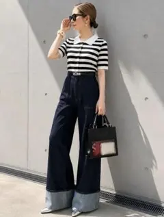 ボーダーニットポロシャツ ポロニット Lumier esica zara 好きにのサムネイル