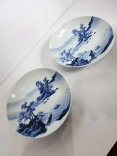 江戸後期　古伊万里　染付　蝶形　馬　変形皿　中国賢人図　漢詩　角福　藍九谷　無傷 江戸時代 前期 古伊万里 藍九谷 染付 墨はじき縁 山水図 中皿 七