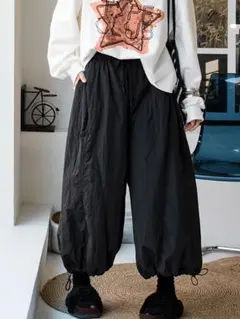 カジュアル ゆったり ゴムウエストII 綿パンツ 大きいサイズ ワイドパンツ