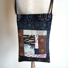 キ*ラ様 着物リメイク　大島紬、絣、正絹をパッチワークスマホショルダー（ミニショ