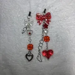 ビーズキーホルダー　ビーズストラップ　赤　韓国　y2k コレクトブックスクバ