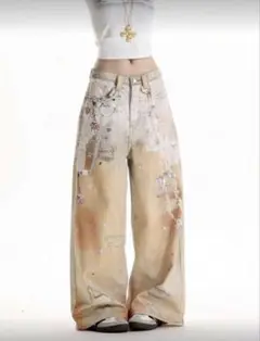 SHEIN プリントデニムワイドパンツ