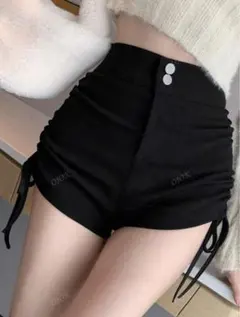 【SHEIN】新品・未使用/ハイウエスト サイドリボン ショートパンツ ブラック