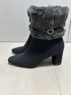 4WAYファーショートブーツ(ダークグレー)