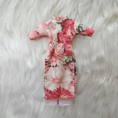 リカちゃん服　アオザイ　花柄薄ピンク