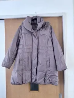 ブラウンロングダウンジャケット フード付き L