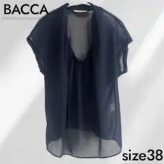 美品　BACCA バッカ シアーブラウス ネイビー 38 レースデザインシャツのサムネイル