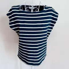 INED イネド ネイビーとホワイトのボーダー半袖トップス 9号 M 夏