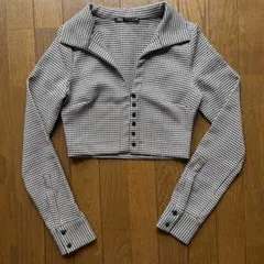 ZARA クロップドチェック柄長袖シャツ XS