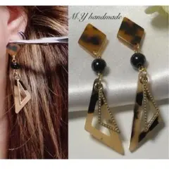 マーブルアクリル×トライアングルマーブル、ロングピアスorイヤリング