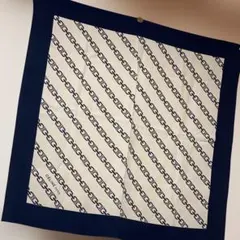 CELINE シルクスカーフ チェーン柄 ネイビー マカダム