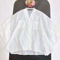 近年モデル☆mizuiro ind リネンスタンドカラーコクーンシャツ