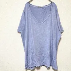 【L】Tシャツ 半袖カットソー ライトブルー Vネック 無地 カジュアル 古着
