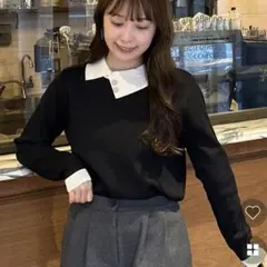 アンバランス襟バイカラーニット nugu
