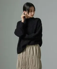 【新品】ナノ・ユニバース　スラブテープボトルネックニット　黒FREESIZE