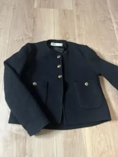ZARA ノーカラーツイードジャケット 黒