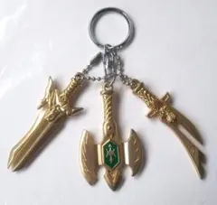 龍 ドラゴン アックス・ソード 三連 ストラップ キーホルダー ゴールド