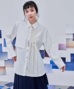 【値下げ】HARE ハレ パートプリーツ 配色 シャツ 長袖 ホワイト ベージュ