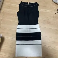 スナック キャバクラ 黒白ストライプドレス 膝丈ドレス