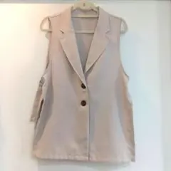 ベージュジレVネックベストサイドスリットサイドベルトアイボリーグレージュ