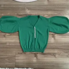 グリーン バルーンスリーブ カーディガン