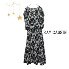 花柄 ワンピース シフォン 黒 ウエストゴム 春夏 Ｆ　RAY CASSIN